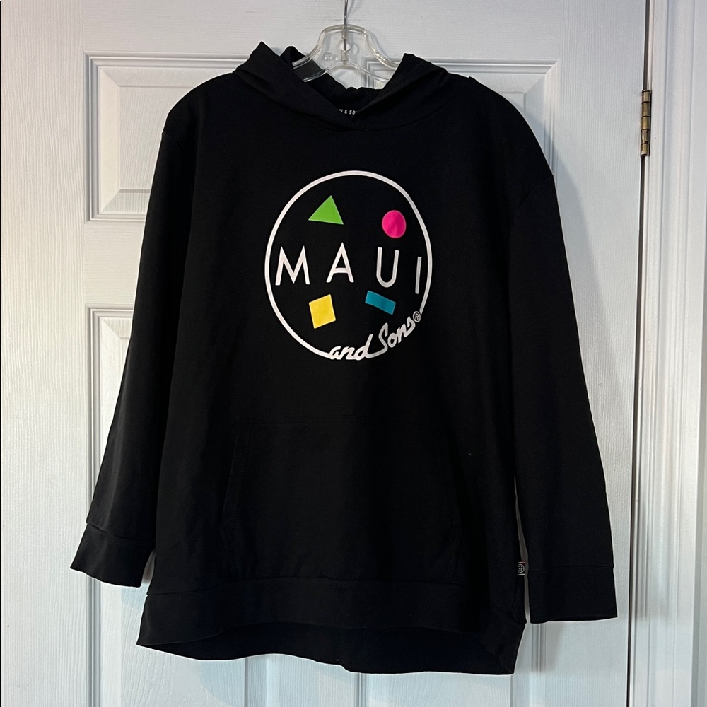 Maui and Sons Black Hoodie with Geometric Logo